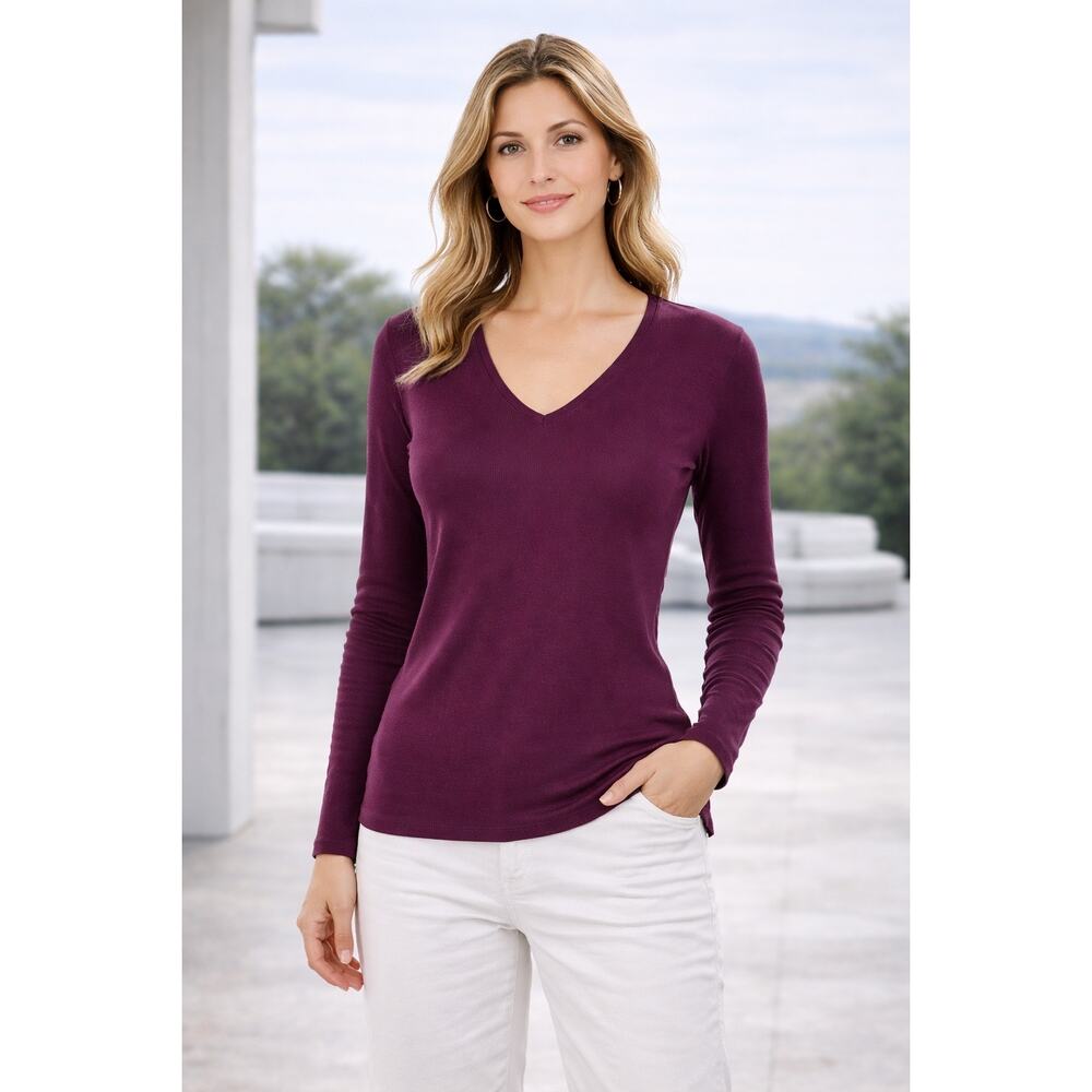 Boden Women’s Purple V-Neck Long Sleeve Cotton Top Size 12